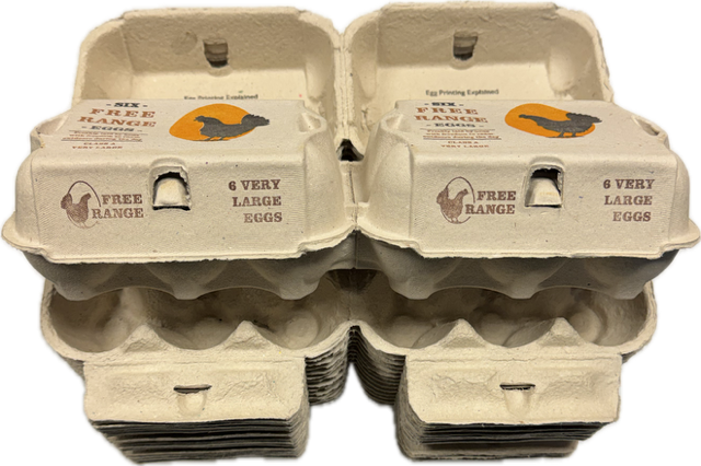 130 X NEW PRINTED 'CHICKEN' FREE RANGE VERY LARGE EGG BOXES