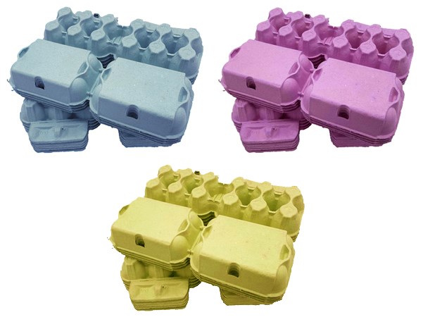 270 X NEW HALF DOZEN 3 MIXED COLOURS 'FLAT TOP' EGG BOXES (90 OF EACH COLOUR) Y/P & BLUE