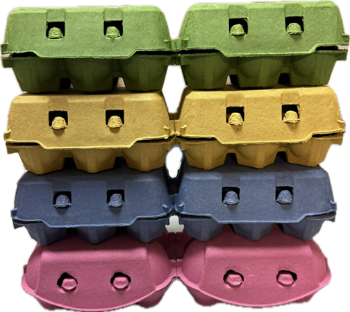 120 X NEW HALF DOZEN 4 MIXED COLOURS 'FLAT TOP' EGG BOXES (30 OF EACH COLOUR) B/Y/P & GREEN