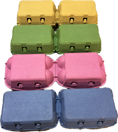 120 X NEW HALF DOZEN 4 MIXED COLOURS 'FLAT TOP' EGG BOXES (30 OF EACH COLOUR) B/Y/P & GREEN